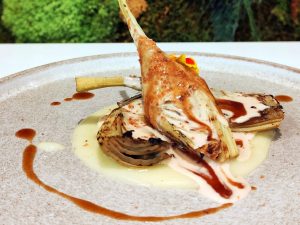 Casa Pedro ALCACHOFA DE TEMPORADA ASADA, PARMENTIER CREMOSA, SALSA DE FOIE (2)